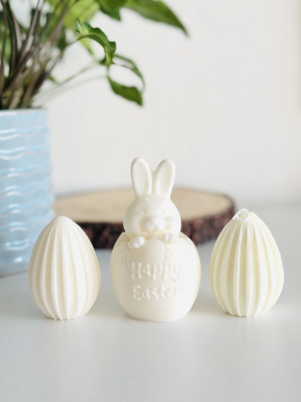 Easter bunny and egg candle set styled as Easter table decor in Australia