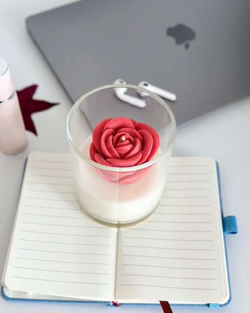 Rose and Romance soy candle in glass jar with handcrafted wax rose, romantic candle gift Perth Western Australia