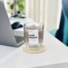 Minimalist coffee scented soy candle styled on a kitchen island, perfect for cafe-core home decor in Australia.