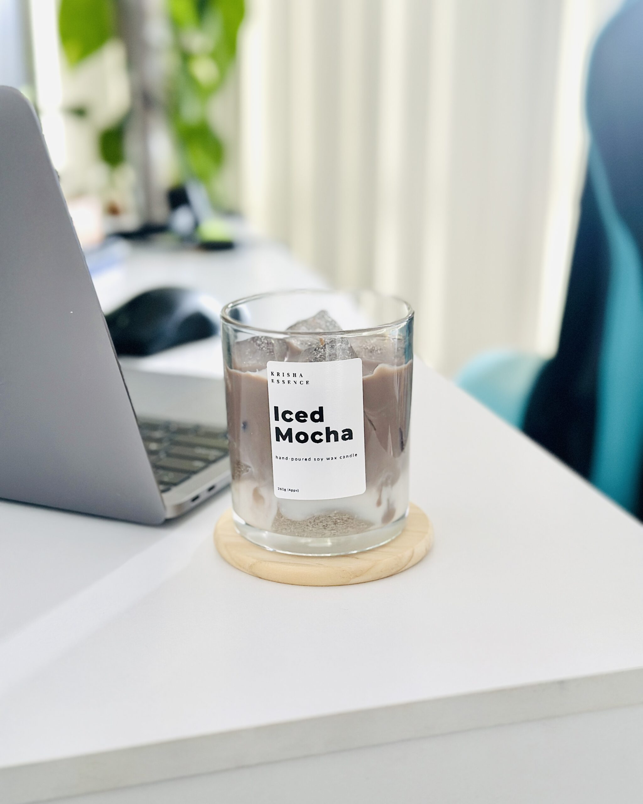 Minimalist coffee scented soy candle styled on a kitchen island, perfect for cafe-core home decor in Australia.