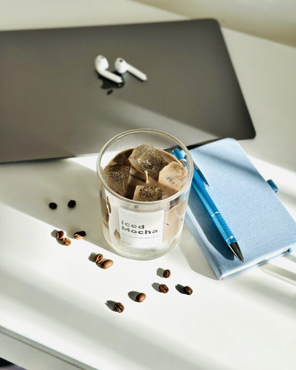 A unique coffee gift for home lovers in Australia, featuring the Iced Mocha soy candle by Krisha Essence in Perth.