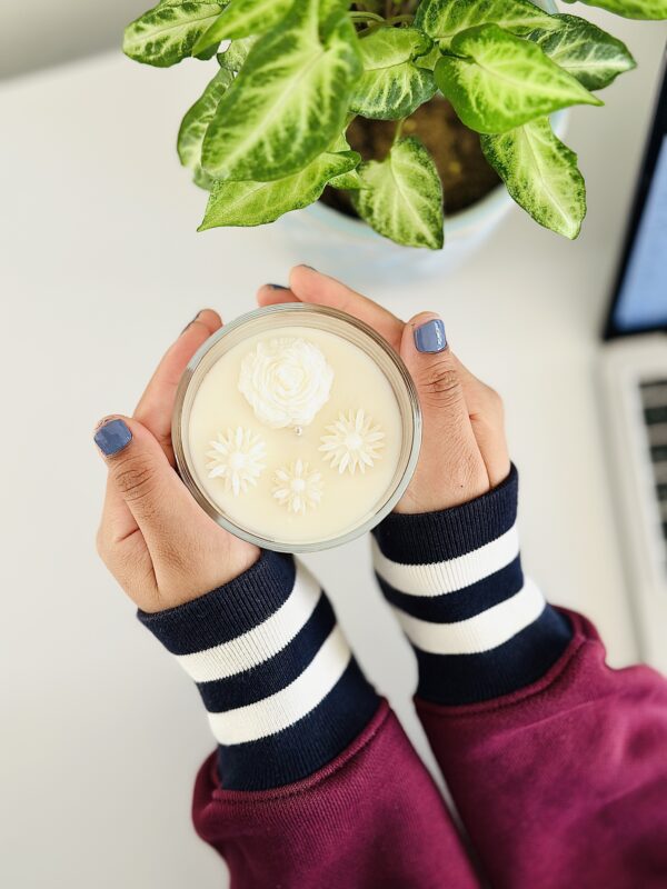 Aesthetic Home Glow candle with orchid and sea salt fragrance styled for luxury home decor in Western Australia.