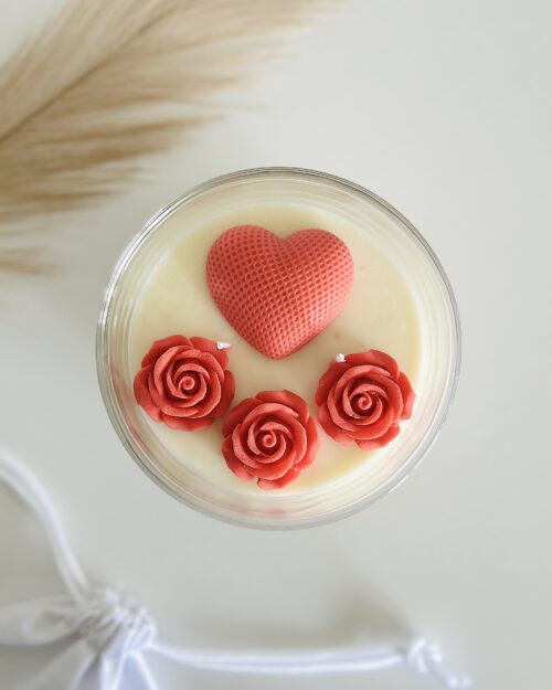 Forever Yours romantic soy candle in a luxury glass jar, Rose and Vanilla scent, hand-poured in Perth Western Australia.