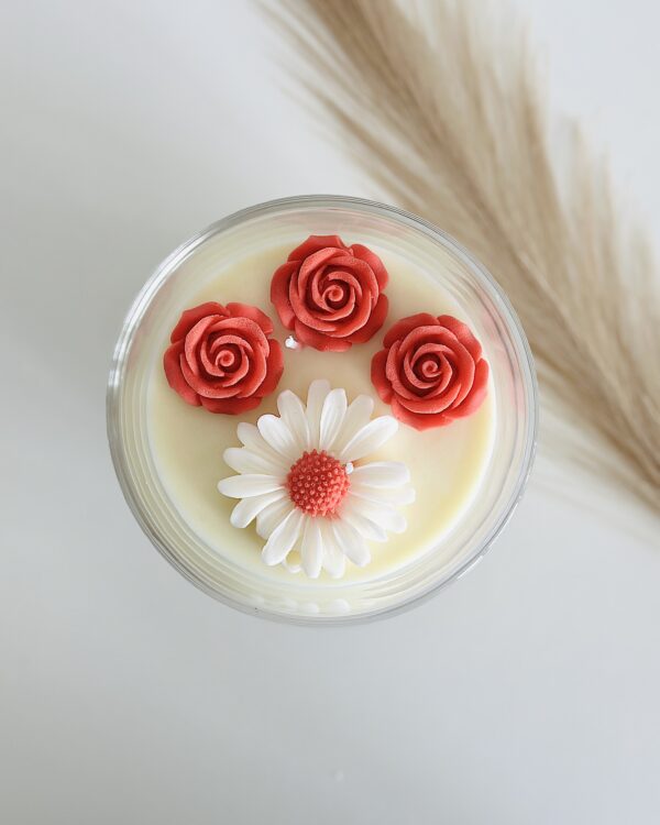 Sensual Amber scented romantic soy candle by Krisha Essence, featuring a premium glass jar and warm amber fragrance notes.