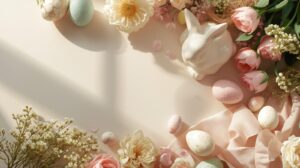 Easter table decor Australia featuring handmade soy wax candles, pastel decorations, floral centerpieces, and eco-friendly accents