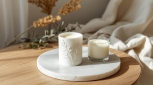 Mothers day relaxation gifts - sculptural peony candle in home spa setting