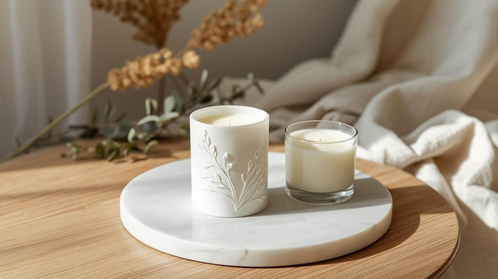 Mothers day relaxation gifts - sculptural peony candle in home spa setting