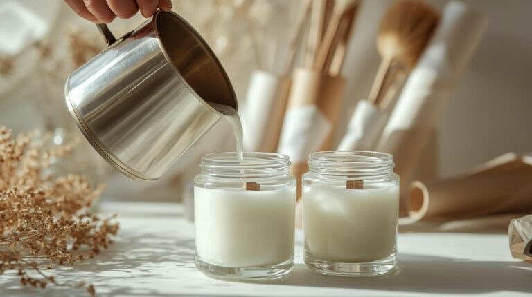 mall-Batch Soy Candles Perth being hand-poured at Krisha Essence studio.