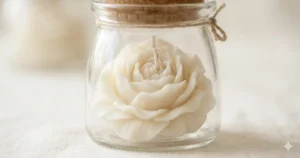 Handmade soy candle bonbonniere with sculptural wax rose, hand-poured in Perth Western Australia by Krisha Essence